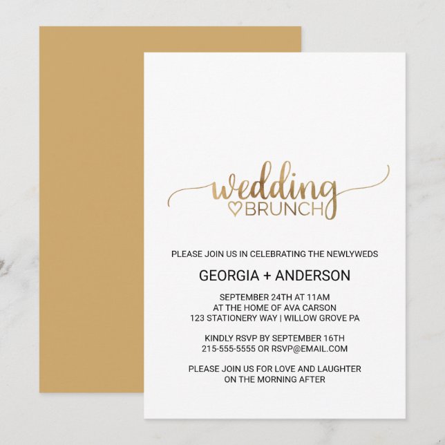 Simple Gold Calligraphy Wedding Brunch Invitation (Front/Back)