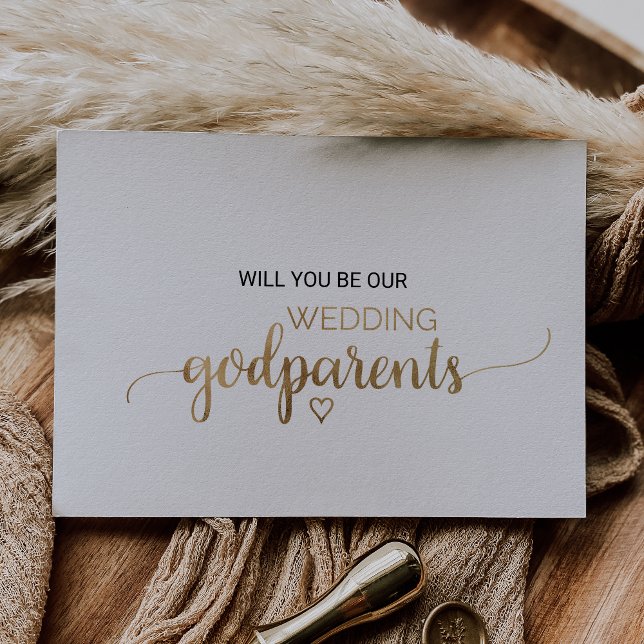 Simple Gold Calligraphy Wedding Godparent Proposal Invitation (Creator Uploaded)