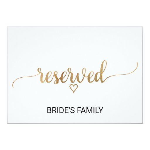 Image of Simple Gold Calligraphy Wedding Reserved Sign Invitation