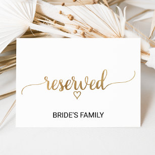 Simple Gold Calligraphy Wedding Reserved Sign Invitation