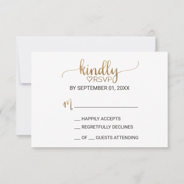 Simple Gold Calligraphy Wedding RSVP Card (Back)
