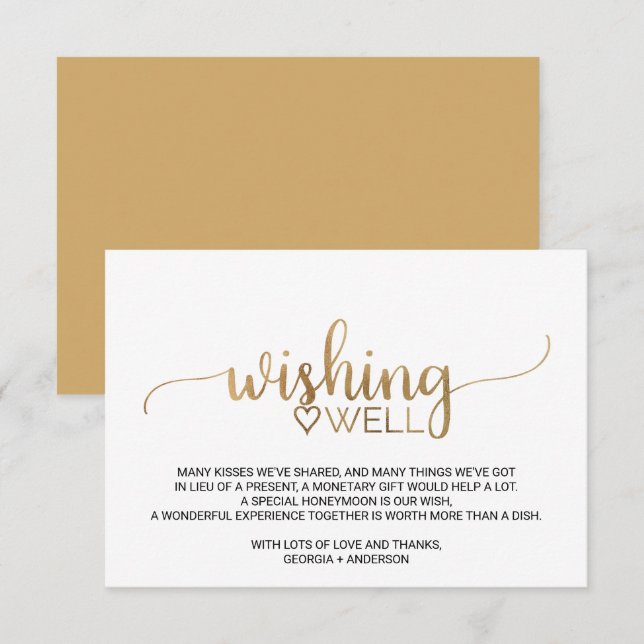 Simple Gold Calligraphy Wedding Wishing Well Enclosure Card (Front/Back)