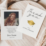 Simple Gold Cap Graduation Photo Thank You Card<br><div class="desc">Simple and modern graduation thank you template card to send out to those who congratulated you, attended your graduation party, gave you gifts etc. It says "thank you" on the top in a modern script font with a simple gold cap underneath. Change the wording on the back of the card...</div>