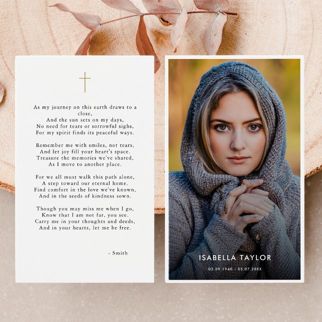Simple Gold Catholic Photo Funeral Prayer Card (Creator Uploaded)