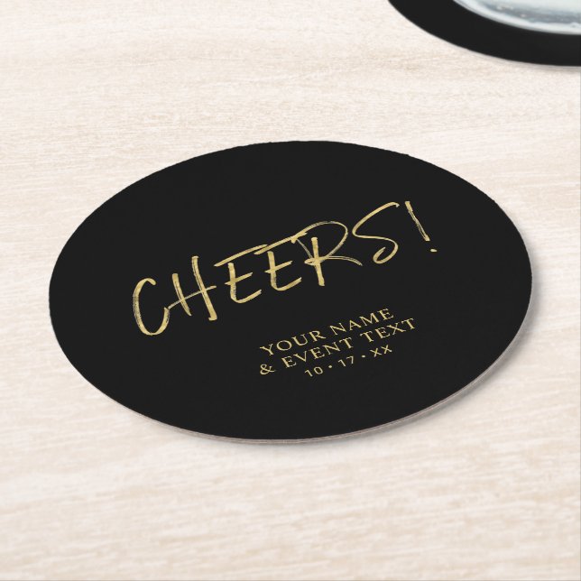 Simple Gold Cheers Adult Birthday Party Round Pape Round Paper Coaster (Angled)