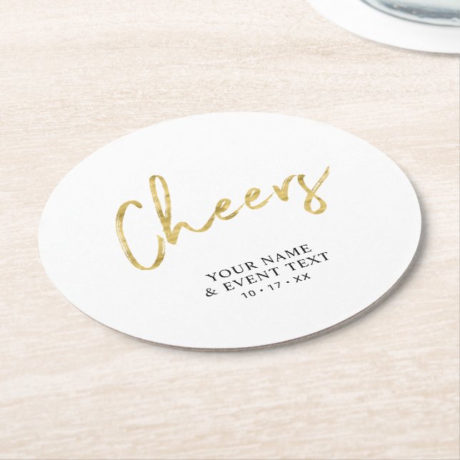 Simple Gold Cheers Adult Birthday Party Round Paper Coaster (Angled)