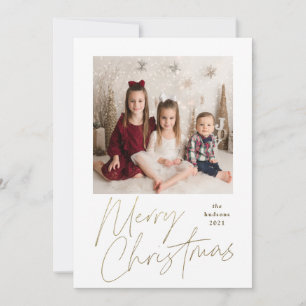 Simple Gold Christmas Calligraphy Multi-Photo  Hol Holiday Card