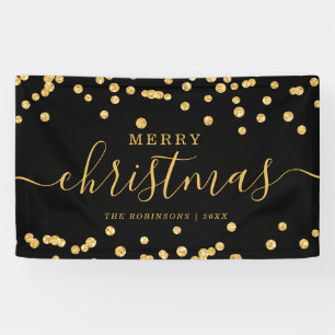 Simple GOLD Christmas Holidays Glitter Black Banner