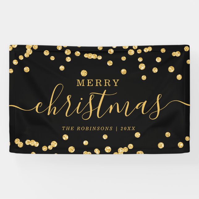 Simple GOLD Christmas Holidays Glitter Black Banner (Horizontal)