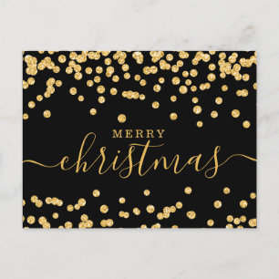 Simple GOLD Christmas Holidays Glitter Black Holiday Postcard