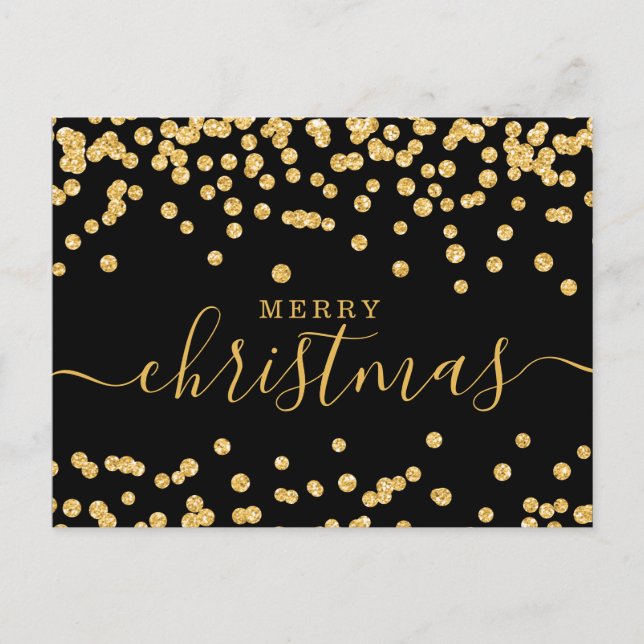 Simple GOLD Christmas Holidays Glitter Black Holiday Postcard (Front)