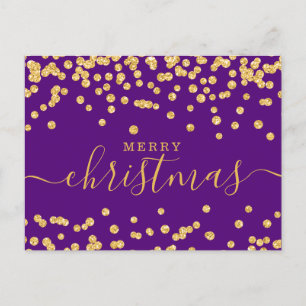 Simple GOLD Christmas Holidays Glitter Purple Holiday Postcard