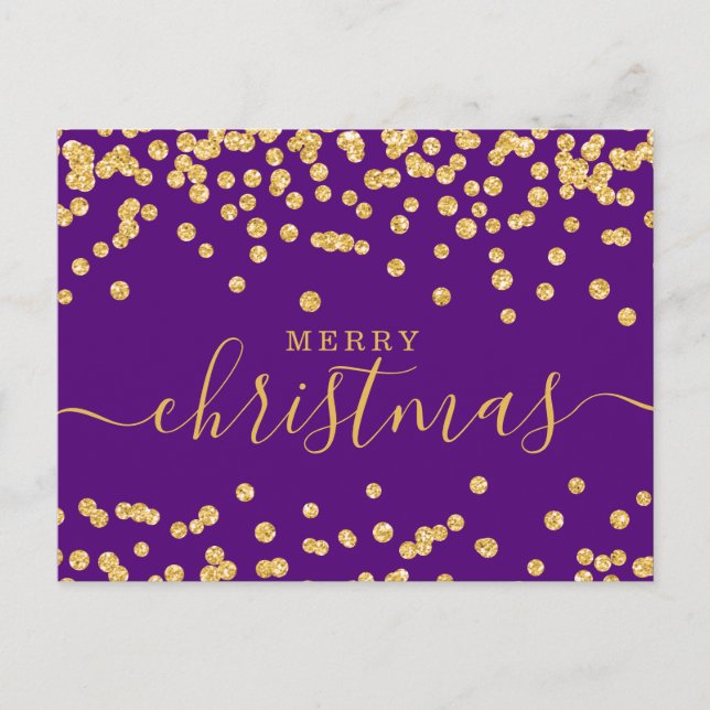 Simple GOLD Christmas Holidays Glitter Purple Holiday Postcard (Front)