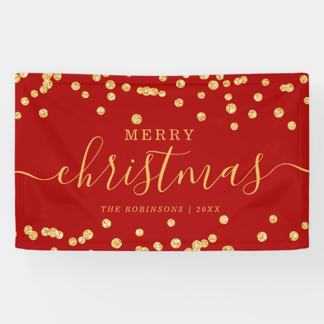 Simple GOLD Christmas Holidays Glitter Red Banner (Horizontal)