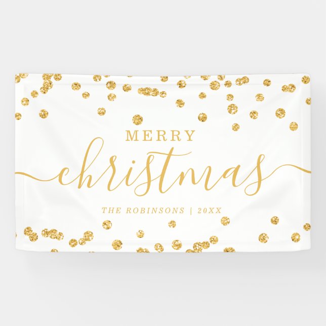 Simple GOLD Christmas Holidays Glitter White Banner (Horizontal)