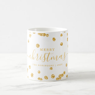 Simple GOLD Christmas Holidays Glitter White Coffee Mug