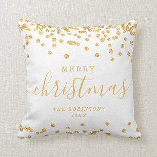 Simple GOLD Christmas Holidays Glitter White Cushion