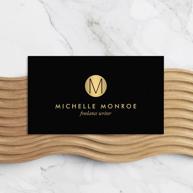 Simple Gold Circle Monogram Professional Black Business Card (Creator Uploaded)