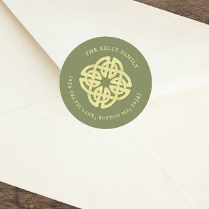 Simple Gold Classic Celtic Cross Return Address Classic Round Sticker