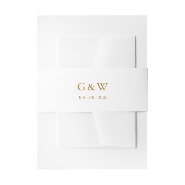 Simple Gold Colour Monograms and Date Wedding Invitation Belly Band (Front Example)