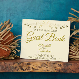 Simple Gold & Cream Please Sign Guest Book Sign Plaque