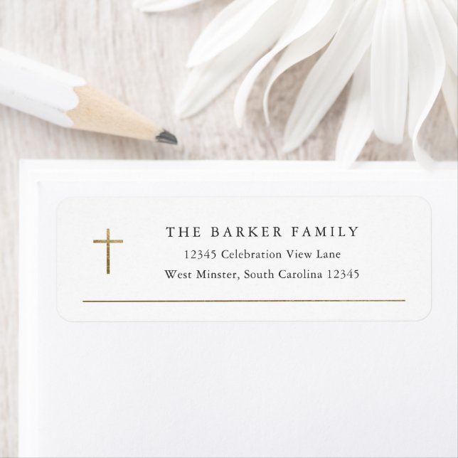 Simple Gold Cross Baptism Return Address (Insitu)