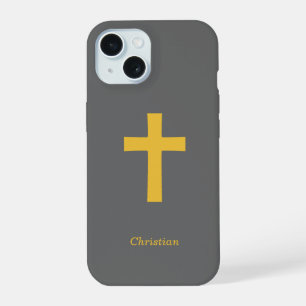 Simple Gold Cross Black iPhone 15 Case
