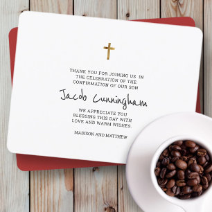 Simple Gold Cross Confirmation Thank You Card