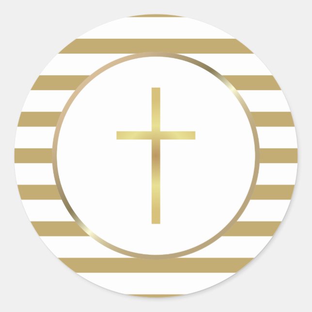 Simple Gold Cross Elegant Stripe Classic Round Sticker (Front)