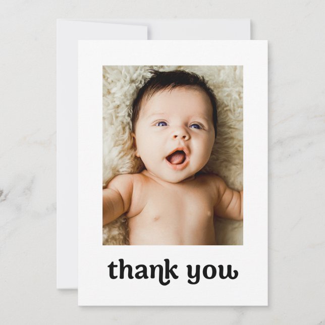 Simple Gold cross Modern 2 Baby Photos Baptism Thank You Card (Front)