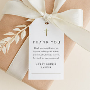 Simple Gold Cross Photo Baptism Thank You Favour Gift Tags
