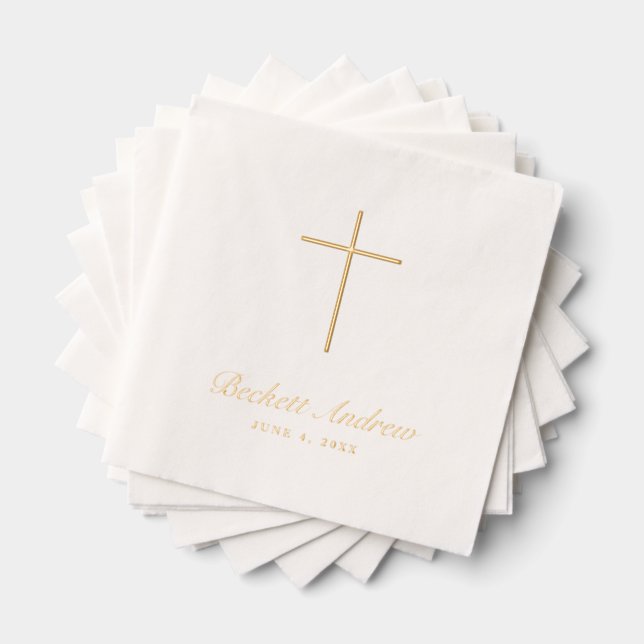 Simple Gold Cross Script  Foil Napkins (Insitu (Stacked))