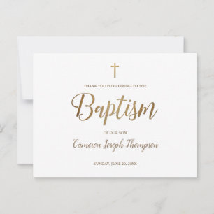 Simple Gold Cross White Baby Boy Thank You Baptism Postcard