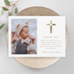 Simple Gold Cross with Heart Photo Baptism Thank You Card<br><div class="desc">Simple Gold Cross with Heart Photo Baptism Thank You Card. Click the personalise button to customise this design with your details.</div>