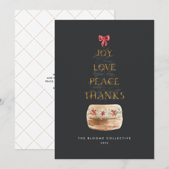 Simple Gold Dark Grey Minimal Typography Business Holiday Card (Front/Back)