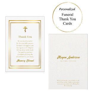 Simple Gold Double Frame Orthodox Funeral Thank You Card