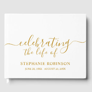 Simple Gold Elegant Funeral Memorial Guest Book
