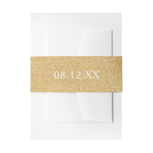 Simple Gold Faux Glitter Glam Date Wedding Invitation Belly Band