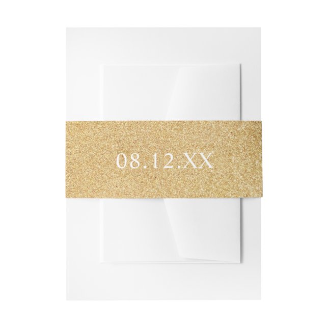 Simple Gold Faux Glitter Glam Date Wedding Invitation Belly Band (Front Example)