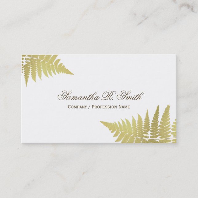 Simple Gold Fern Elegant Woodland Design Business Card (Front)