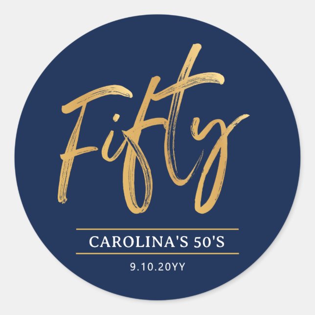 Simple Gold Fifty 50th Birthday Party Classic Round Sticker (Front)