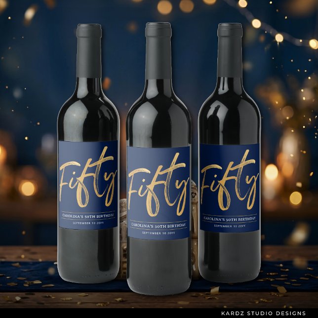 Simple Gold Fifty 50th Birthday Wine Label (Creator Uploaded)