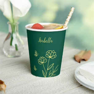 Simple gold floral emerald green  paper cups