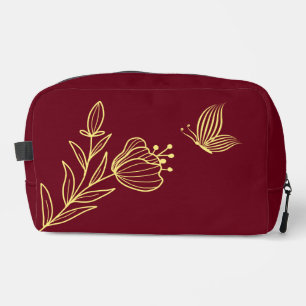 Simple gold flowers burgundy dopp kit