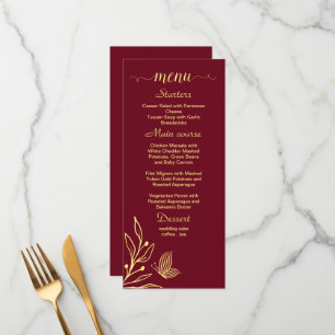 Simple gold flowers burgundy wedding menu