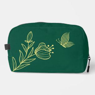 Simple gold flowers emerald  dopp kit