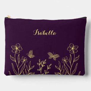 Simple gold flowers purple accessory pouch