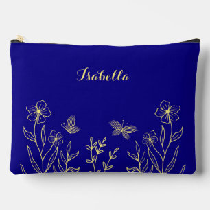 Simple gold flowers royal blue accessory pouch