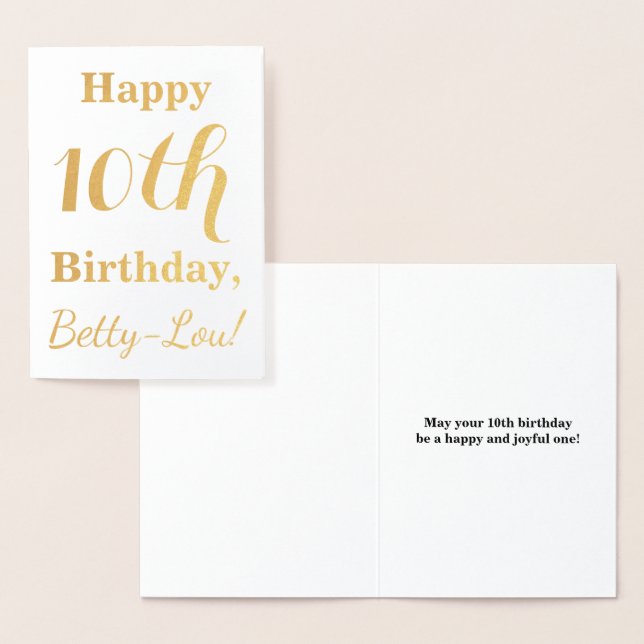 Simple Gold Foil 10th Birthday + Custom Name Foil Card (Display)