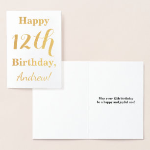 Simple Gold Foil 12th Birthday + Custom Name Foil Card